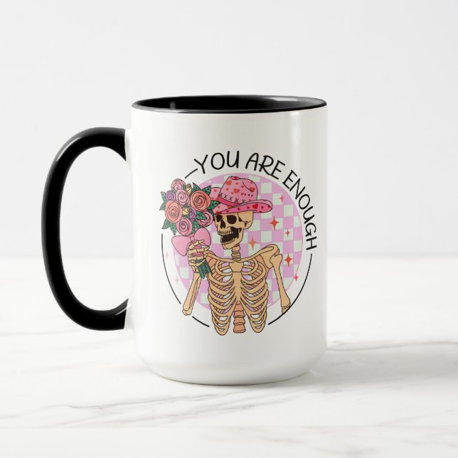 You are Enough Skeleton Flowers Valentine Retro  Mug (Left)