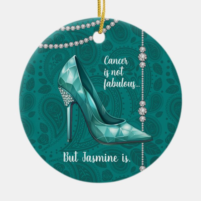 You Are Fabulous Teal Ovarian Cancer Ceramic Tree Decoration (Front)