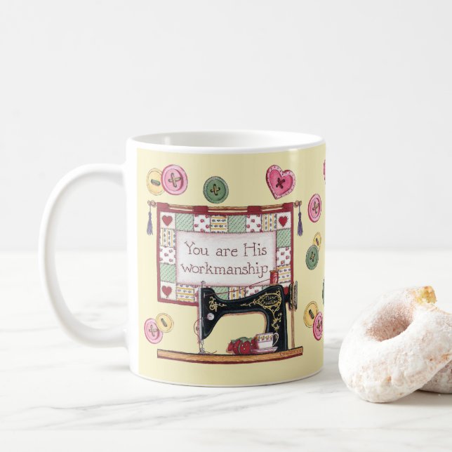 You Are God's Workmanship Sewing Machine Mug (With Donut)