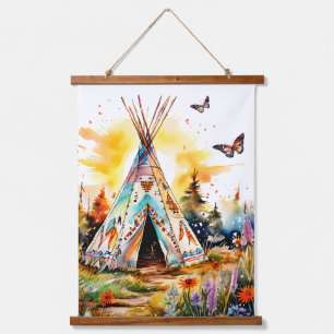 You Are Home! Colorful TeePee with Wildflowers Hanging Tapestry