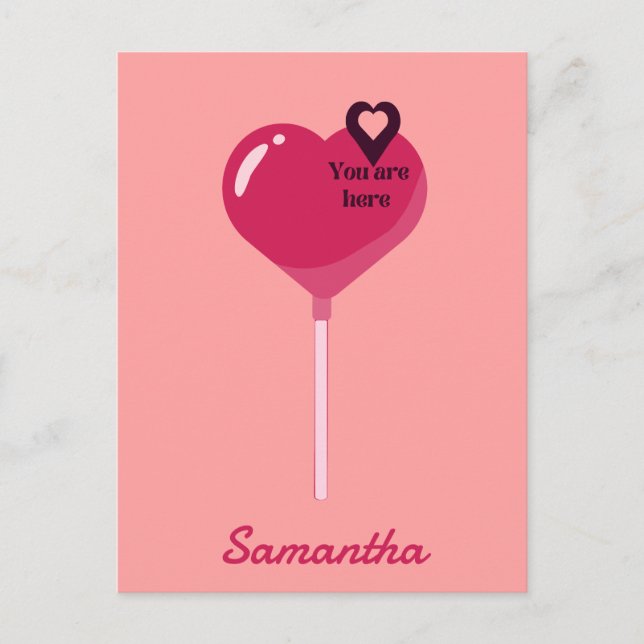 You Are in My Pink Lollypop Heart Love Postcard (Front)