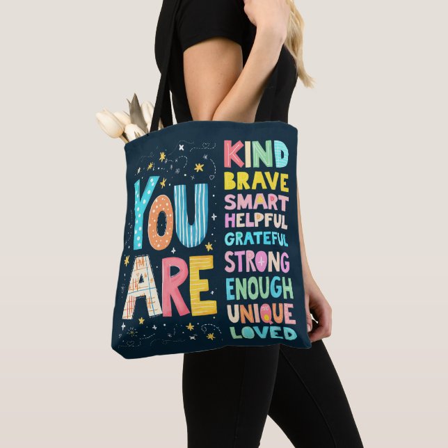 You Are Inspirational Quote Positive Typography  Tote Bag (Close Up)