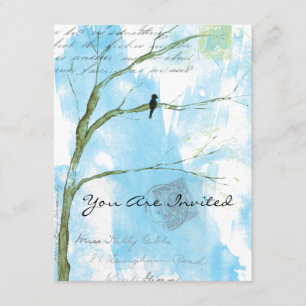You Are Invited Bird in Tree Abstract Collage Invitation