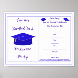 You Are Invited Blue Cap Graduation Party Invite Poster