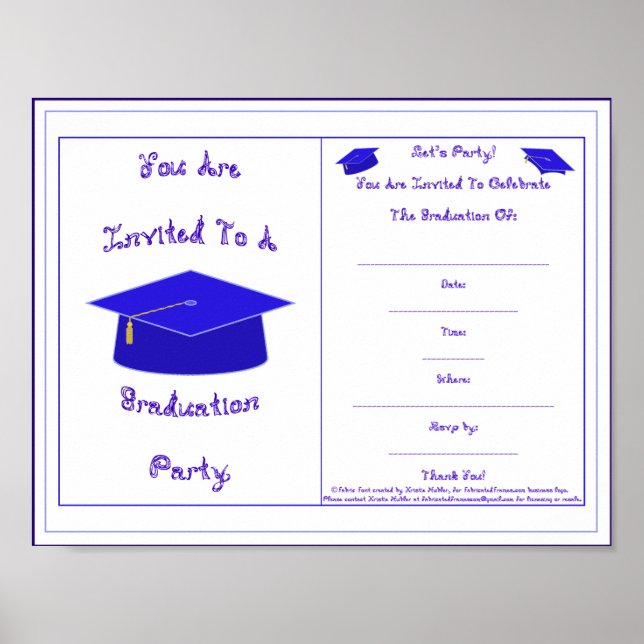 You Are Invited Blue Cap Graduation Party Invite Poster (Front)