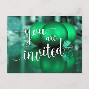 You Are Invited Christmas Party, Green Glass Balls Invitation Postcard