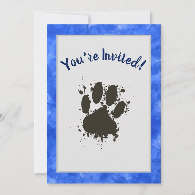You Are Invited Dog Paw Party Blue Watercolor Invitation (Front)