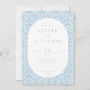 You Are Invited Elegant Blue Damask Invitation