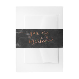 You are Invited Elegant Script Copper Black Marble Invitation Belly Band