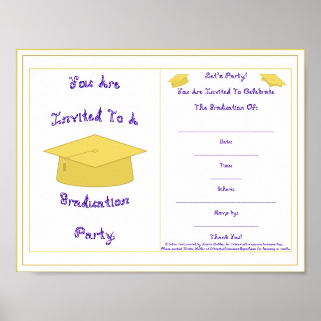 You Are Invited Gold Cap Graduation Party Blue Poster (Front)