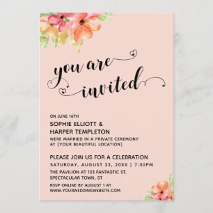 You Are Invited Hearts Script Blush Florals Invitation