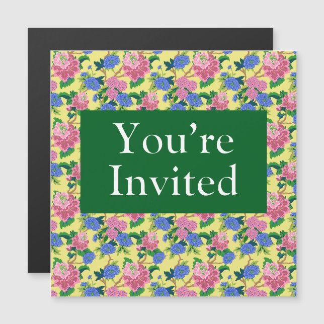 “You are invited” preppy chinoiserie floral Magnetic Invitation (Front/Back)