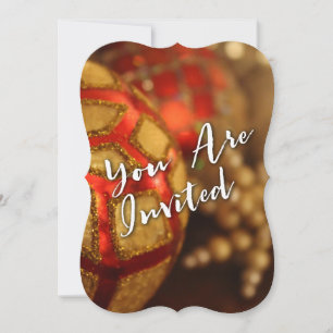 "You Are Invited" Typography with Red & Gold Photo Invitation