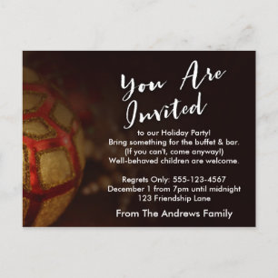 "You Are Invited" Typography with Red & Gold Photo Invitation Postcard