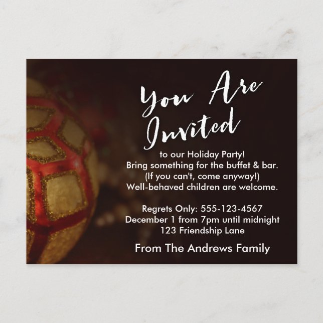 "You Are Invited" Typography with Red & Gold Photo Invitation Postcard (Front)