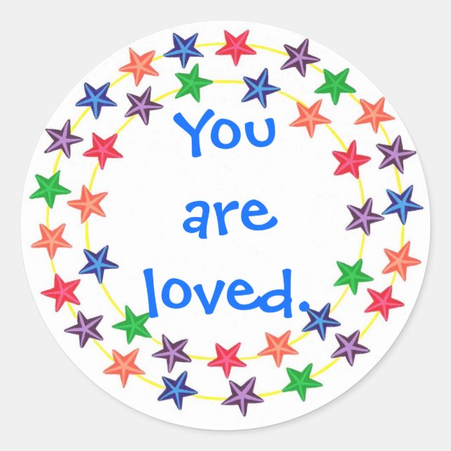 You are loved, colourful stars stickers (Front)