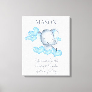 You are Loved Cute Baby Boy Elephant Personalised Canvas Print