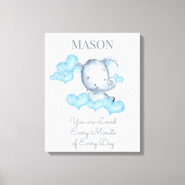 You are Loved Cute Baby Boy Elephant Personalised Canvas Print (Front)