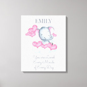 You are Loved Cute Baby Girl Elephant Personalised Canvas Print