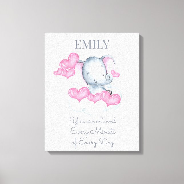You are Loved Cute Baby Girl Elephant Personalised Canvas Print (Front)
