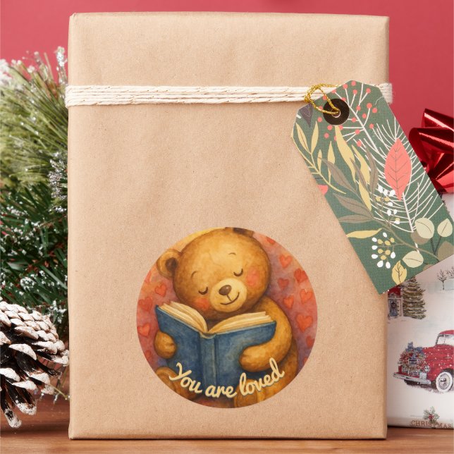 You Are Loved – Cute Bear Round Sticker (Holiday)