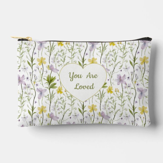 You Are Loved Floral Heart  Accessory Pouch (Front)