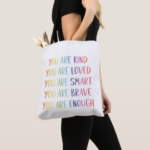 You Are Loved Fun Rainbow Positive Affirmations Tote Bag