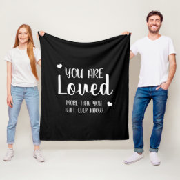 You Are Loved Hearts Black White Rustic Country Fleece Blanket