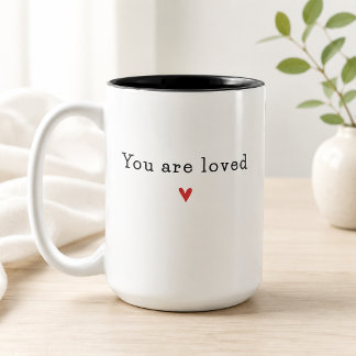 You Are Loved Minimalist Red Heart Inspirational Two-Tone Coffee Mug