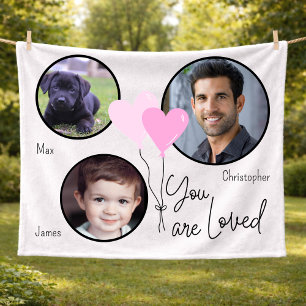 You Are Loved Personalised Photo Heart Balloons  F Fleece Blanket