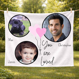 You Are Loved Personalized Photo Heart Balloons  Fleece Blanket