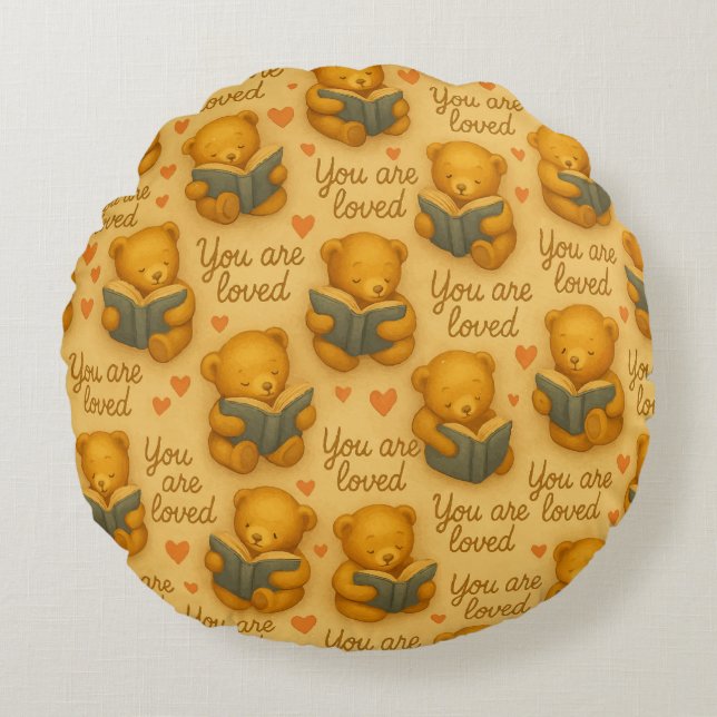 You Are Loved – Round Watercolor Bear Round Cushion (Front)