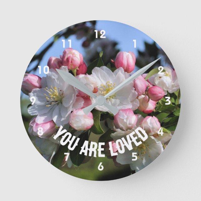 You Are Loved Spring Blossoms Inspirational  Round Clock (Front)