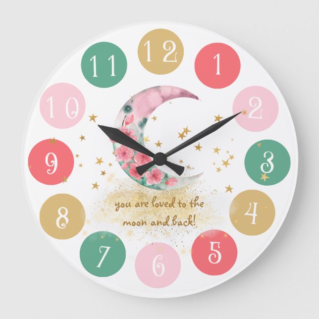 You Are Loved To The Moon And Back Baby Large Clock (Front)