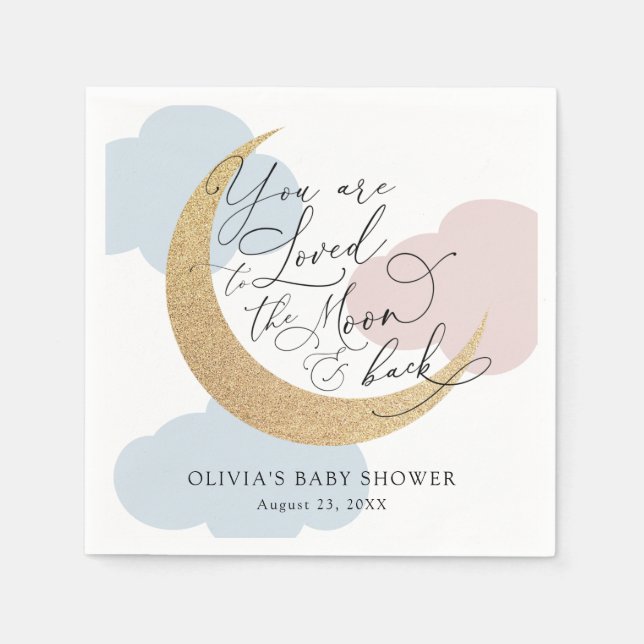 You are Loved to the Moon Pink Blue Baby Shower Napkin (Front)