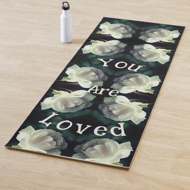 You Are Loved White Rose Inspirational Yoga Mat (In Situ)