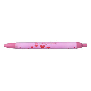 You are loving and loveable, Hearts Affirmation Black Ink Pen