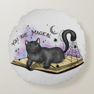 You Are Magical –Mystical Black Cat & Vintage Book Round Cushion