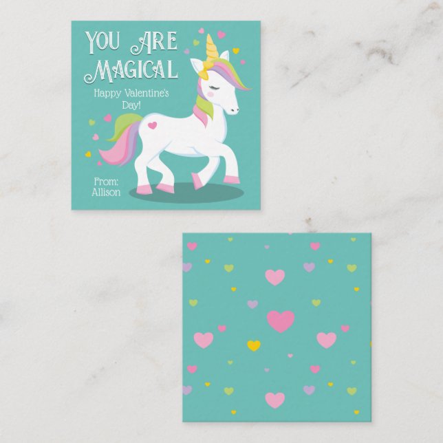 You Are Magical Unicorn Classroom Valentine's Day Card (Front/Back)