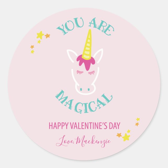 You Are Magical Unicorn Valentines Day Classic Round Sticker (Front)