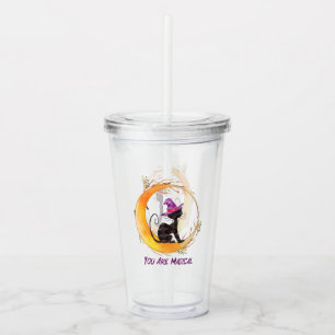 You Are Magical – Witch Black Cat on Crescent Moon Acrylic Tumbler