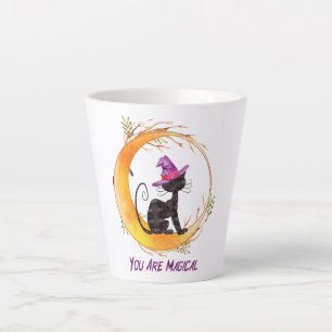 You Are Magical – Witch Black Cat on Crescent Moon Latte Mug