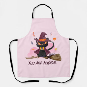 You Are Magical – Witch Cat Riding a Broom Apron