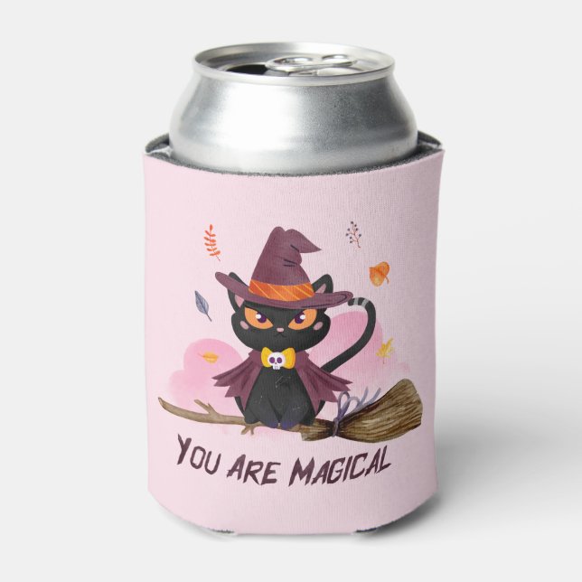 You Are Magical – Witch Cat Riding a Broom Can Cooler (Can Front)