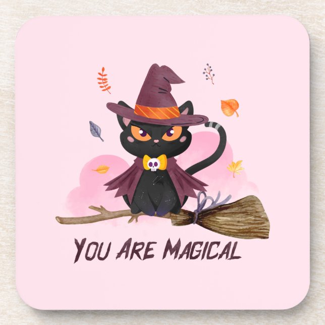 You Are Magical – Witch Cat Riding a Broom Coaster (Front)
