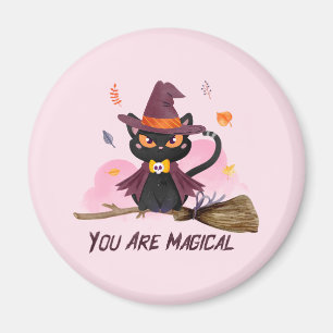 You Are Magical – Witch Cat Riding a Broom Magnet