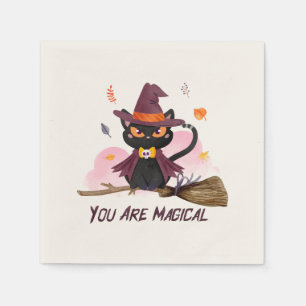 You Are Magical – Witch Cat Riding a Broom Napkin