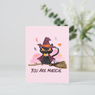 You Are Magical – Witch Cat Riding a Broom Postcard