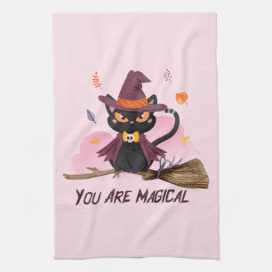 You Are Magical – Witch Cat Riding a Broom Tea Towel