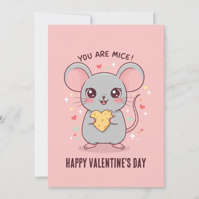 You Are Mice! Adorable Mouse Valentine's Day Holiday Card (Front)